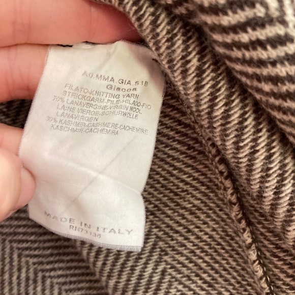 Max Mara cashmere wool blend open front cardigan in brown and cream herringbone - Picture 6 of 8